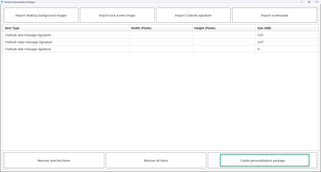 Click to create personalization package