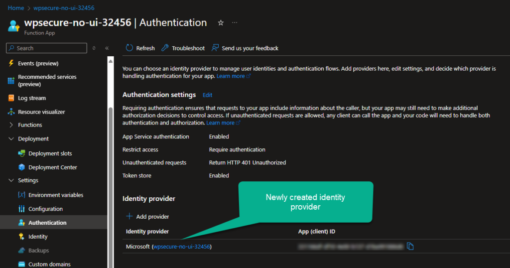 Azure Function Identity Provider