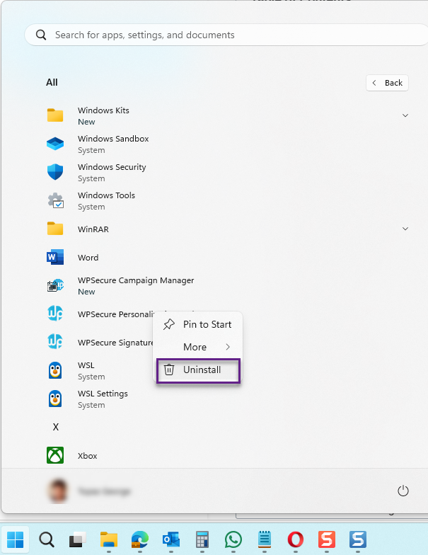 Uninstall WPSecure Personalization Packager