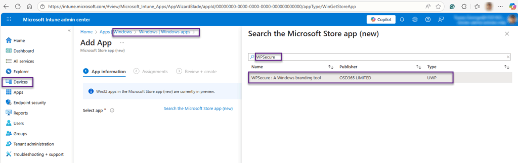 Import WPSecure Personalization Packager Into Intune